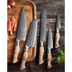 HEZEN késkészlet, 5 darab, Santoku Damaszkusz acélból