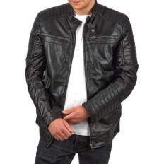 Giacca in pelle da uomo Fapa a maniche lunghe, moto, taglia L, Nero