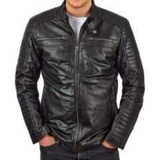 Chaqueta de cuero para hombre FAPA de manga larga, Motocicleta, Tamaño L, Negro