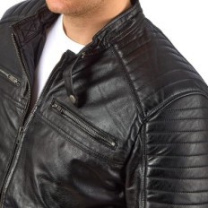 Men's leather jacket FAPA long-sleeved, motorcycle, size L, black
