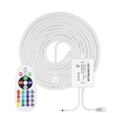 RGB 20M LED juosta, vandeniui atsparios IP65, 8W, baltas PVC skydas, paroda