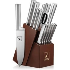 A set of 15 pieces knives, Japanese stainless steel, block with sharpener