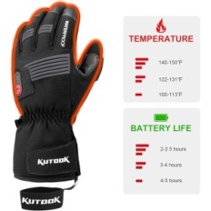 Kutook luvas com aquecimento, para motocicleta e esquis, preto, tamanho m