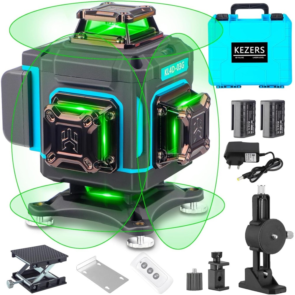 Nivel de espíritu láser Kezers, 3.7 V, 4000 MAH, 16 líneas, IP54