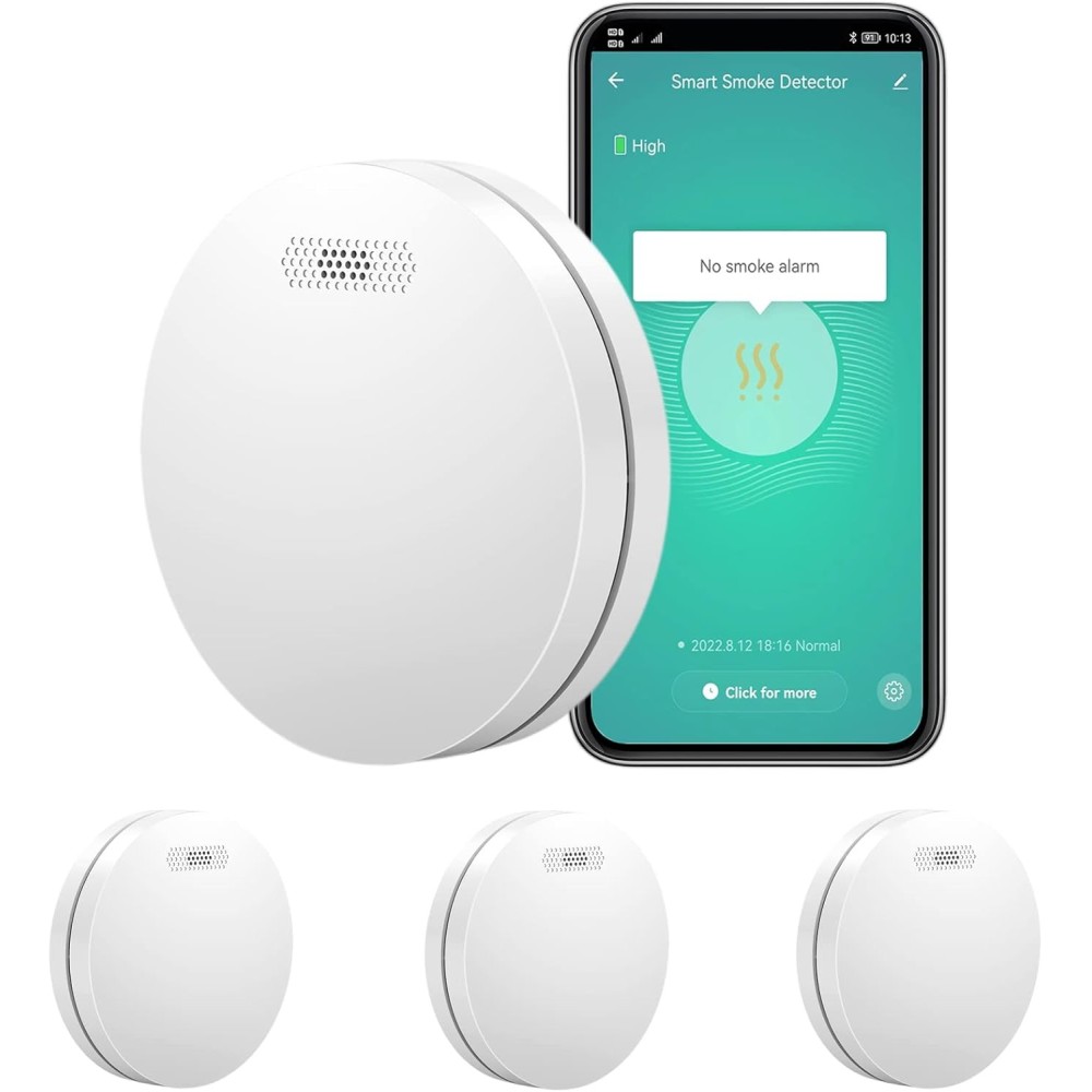 Xindum 3200 mAh Røgføler Indstil 3 stykker med alarm og batteri, trådløse røgdetektorer